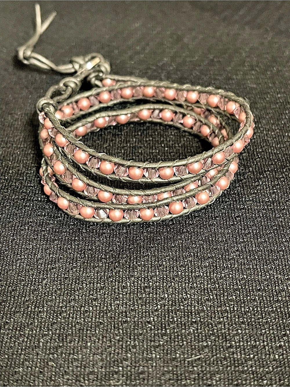 South hill Pink Pearl and Crystal Leather Wrap Bracelet